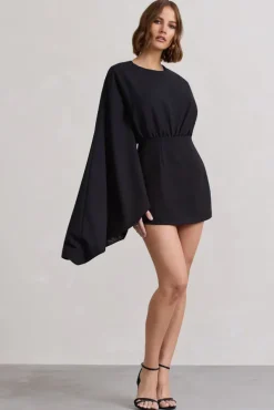 Presley | Black Backless Skort Playsuit With Cape