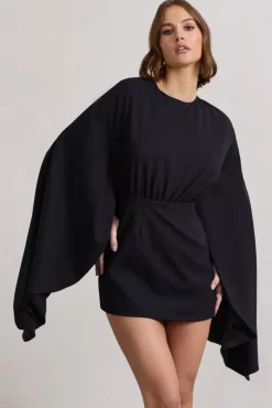 Presley | Black Backless Skort Playsuit With Cape