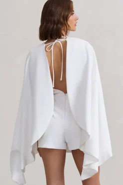 Presley | White Backless Skort Playsuit With Cape