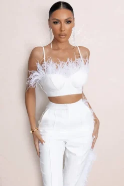 Prestige | White Bralette With Feather Trim