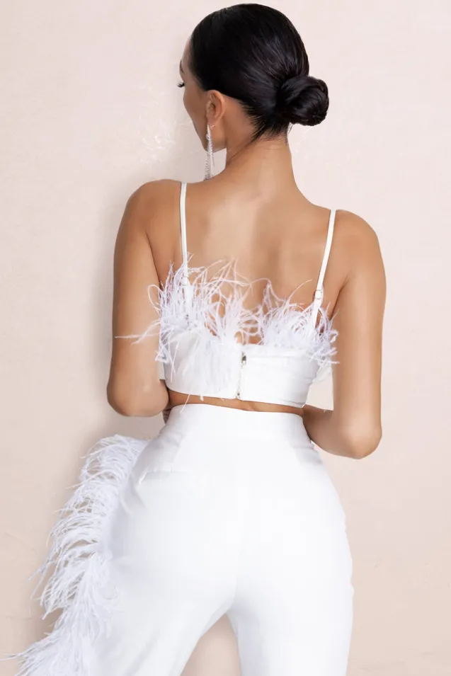 Prestige | White Bralette With Feather Trim