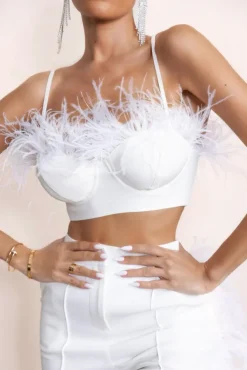 Prestige | White Bralette With Feather Trim