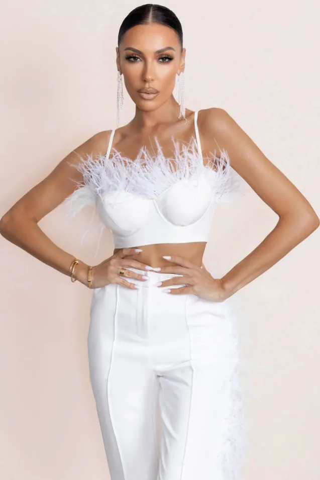 Prestige | White Bralette With Feather Trim