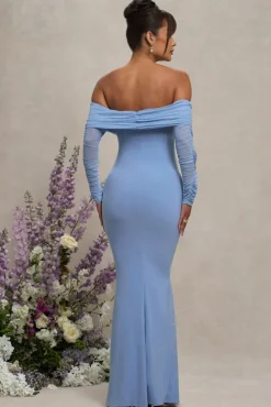 Pretty Perfect | Powder Blue Maternity Halter Asymmetric Maxi Dress