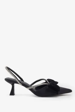 Pretty u0026 Poised | Black Diamante Strap Sling Back Kitten Heels With Bows