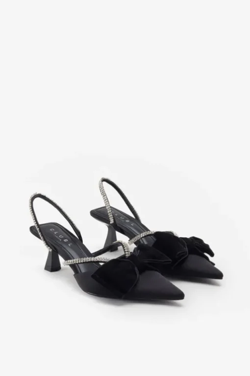 Pretty u0026 Poised | Black Diamante Strap Sling Back Kitten Heels With Bows