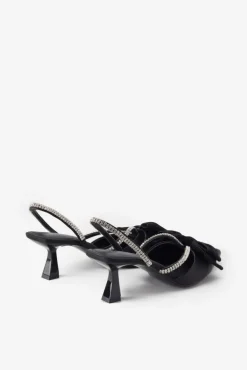 Pretty u0026 Poised | Black Diamante Strap Sling Back Kitten Heels With Bows