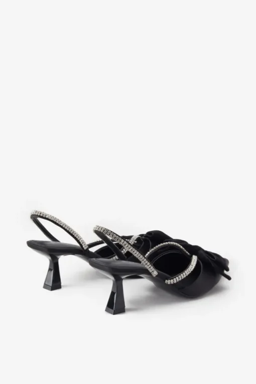 Pretty u0026 Poised | Black Diamante Strap Sling Back Kitten Heels With Bows