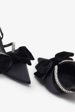 Pretty u0026 Poised | Black Diamante Strap Sling Back Kitten Heels With Bows