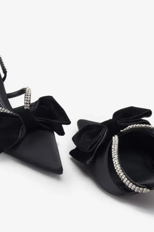 Pretty u0026 Poised | Black Diamante Strap Sling Back Kitten Heels With Bows