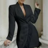 Prized Possession | Black Feather Wrap Blazer Mini Dress