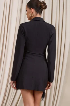 Prized Possession | Black Feather Wrap Blazer Mini Dress