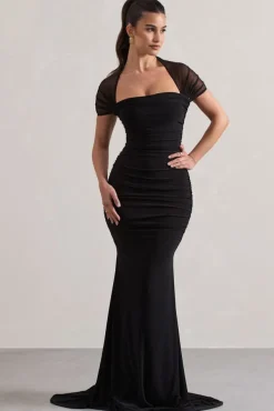Prophecy | Black Fishtail Maxi Dress With Sheer Sleeves