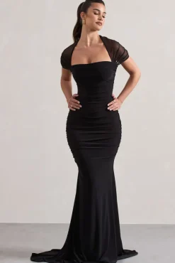 Prophecy | Black Fishtail Maxi Dress With Sheer Sleeves