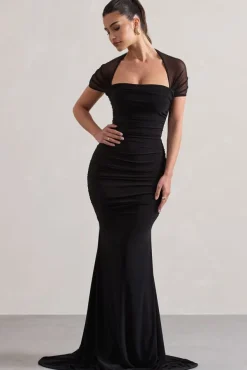 Prophecy | Black Fishtail Maxi Dress With Sheer Sleeves