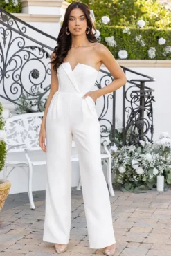 Pure Love | White Strapless Wide Leg Jumpsuit