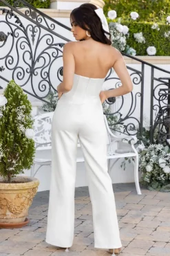 Pure Love | White Strapless Wide Leg Jumpsuit