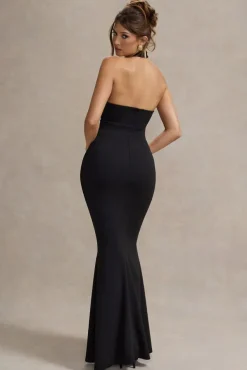 Raelynn | Black Halter-Neck Cut-Out Maxi Dress With Bow