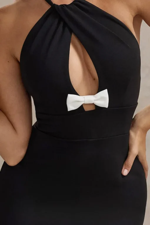 Raelynn | Black Halter-Neck Cut-Out Maxi Dress With Bow