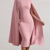 Rafaela | Blush Pink Bodycon Midi Dress With Cape Sleeves