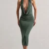 Raleigh | Sage Green Cowl-Neck Midi Dress