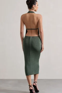 Raleigh | Sage Green Cowl-Neck Midi Dress