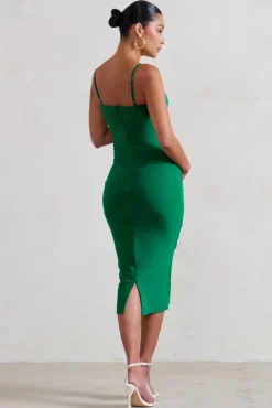 Raquel | Green Maternity Cami Midi Dress With Split