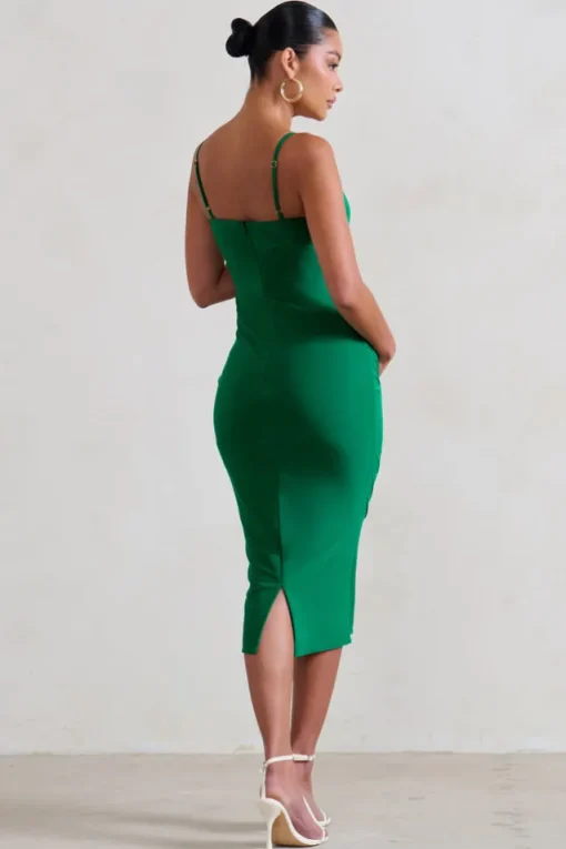 Raquel | Green Maternity Cami Midi Dress With Split