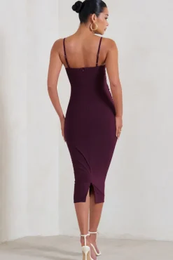 Raquel | Plum Maternity Cami Midi Dress With Split