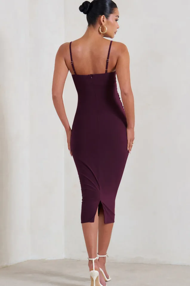 Raquel | Plum Maternity Cami Midi Dress With Split