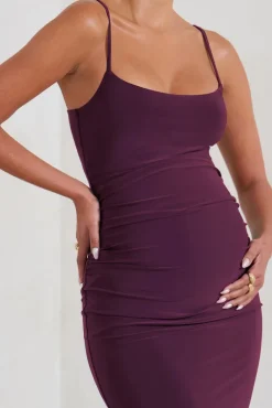 Raquel | Plum Maternity Cami Midi Dress With Split