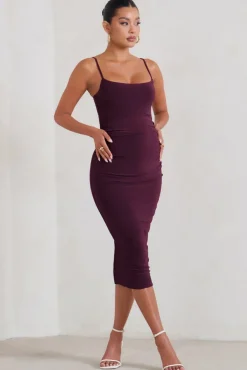 Raquel | Plum Maternity Cami Midi Dress With Split