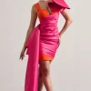 Rare | Pink u0026 Orange Satin Wrap Mini Dress Peplum Drape