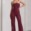 Ray | Berry Sequin Bandeau Wide-Leg Jumpsuit