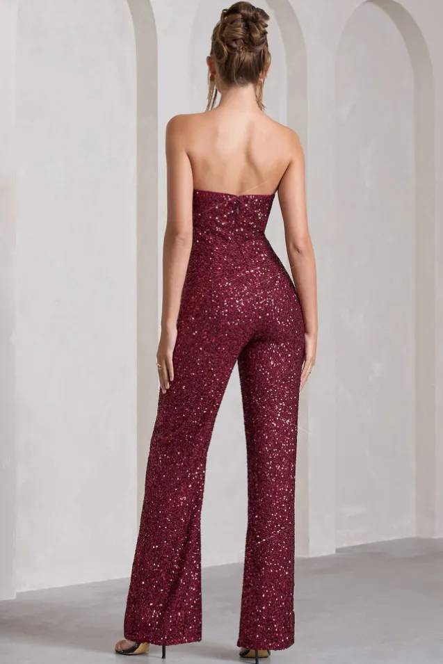 Ray | Berry Sequin Bandeau Wide-Leg Jumpsuit