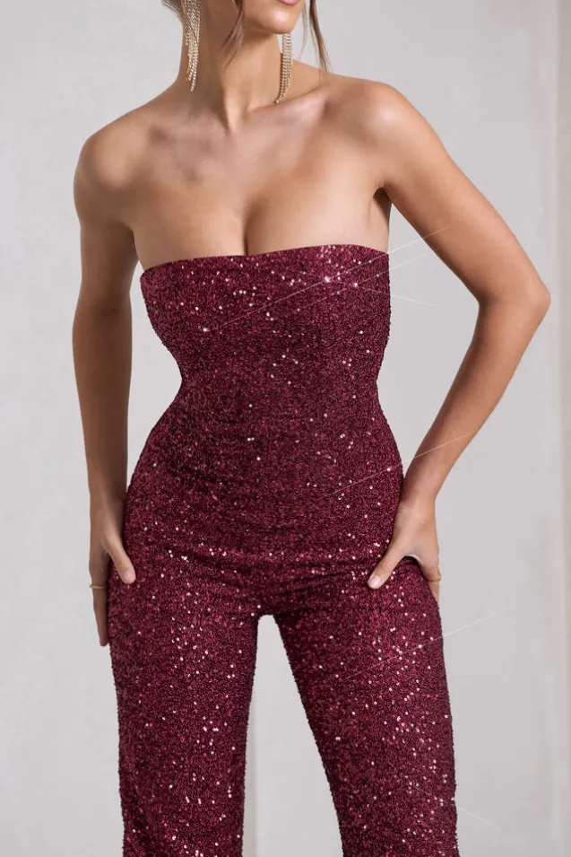 Ray | Berry Sequin Bandeau Wide-Leg Jumpsuit
