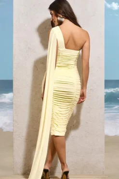 Realign | Lemon Ruched One Shoulder Midi Dress With Sash