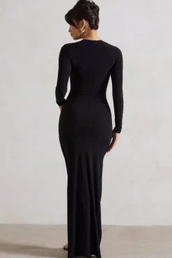 Rebekah | Black Long-Sleeve Wrap Maxi Dress