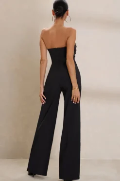 Reborn | Black Bandeau Jumpsuit With Lace Up Detail