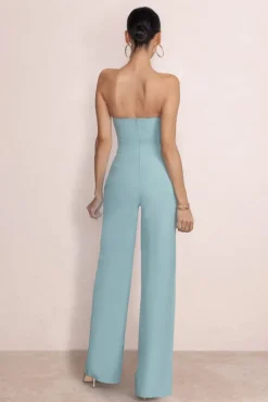 Reborn | Duck Egg Blue Bandeau Jumpsuit With Lace Up Detail