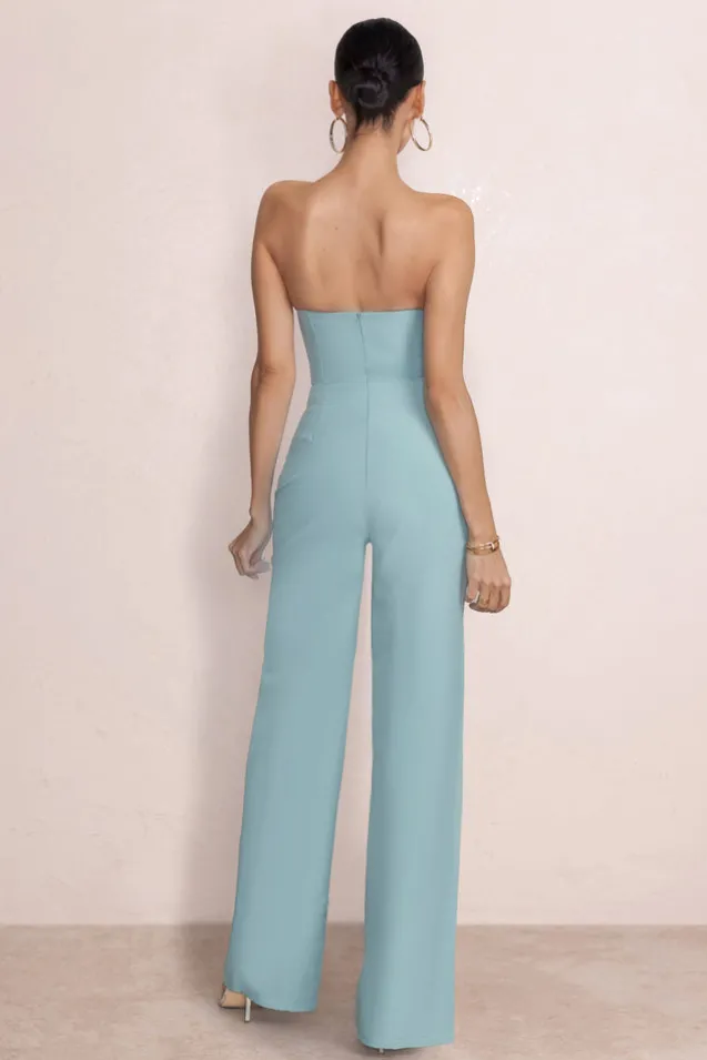 Reborn | Duck Egg Blue Bandeau Jumpsuit With Lace Up Detail