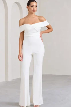 Recognition | White Off The Shoulder Ruched Jumpsuit