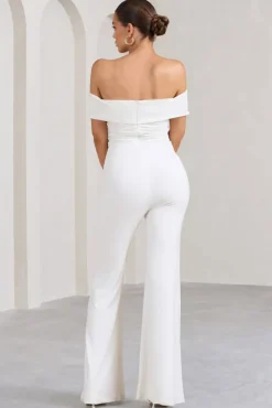 Recognition | White Off The Shoulder Ruched Jumpsuit