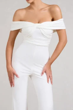 Recognition | White Off The Shoulder Ruched Jumpsuit