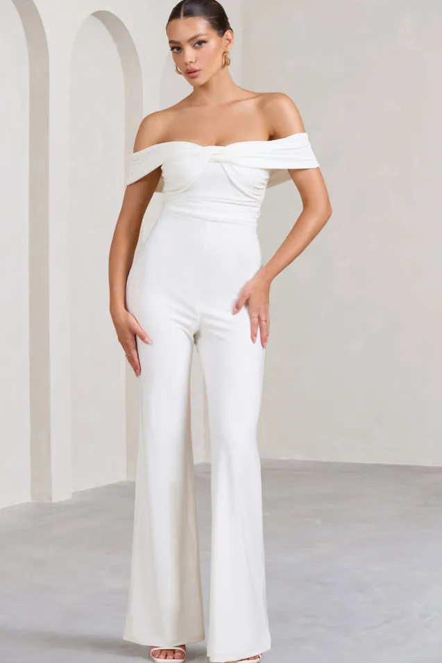 Recognition | White Off The Shoulder Ruched Jumpsuit