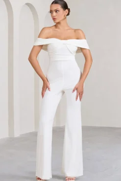 Recognition | White Off The Shoulder Ruched Jumpsuit