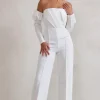 Reema | White Bardot Puff Long Sleeve Jumpsuit