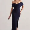 Refined | Navy Twist Front Bardot Maxi Dress