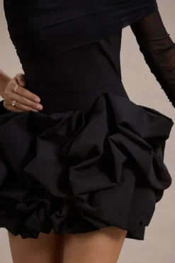 Regatta | Black Asymmetric Mesh Sleeve Ruffle Mini Dress