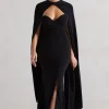 Reign | Black Corset Wrap Maxi Dress With Cape